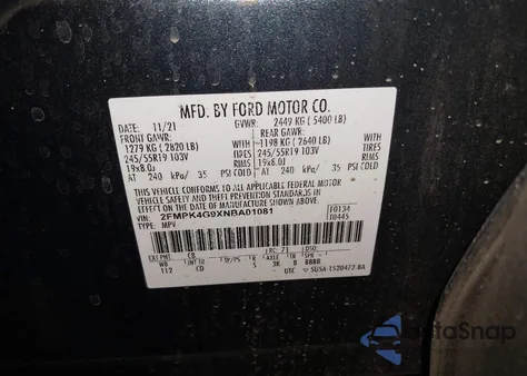 2022 Ford Edge Se из США, поврежденный, VIN 2FMPK4G9XNBA01081